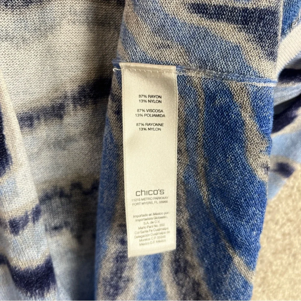 Chico’s Cardigan Womens 0 Blue White Short Sleeve Lightweight Rayon Blend- 2432*